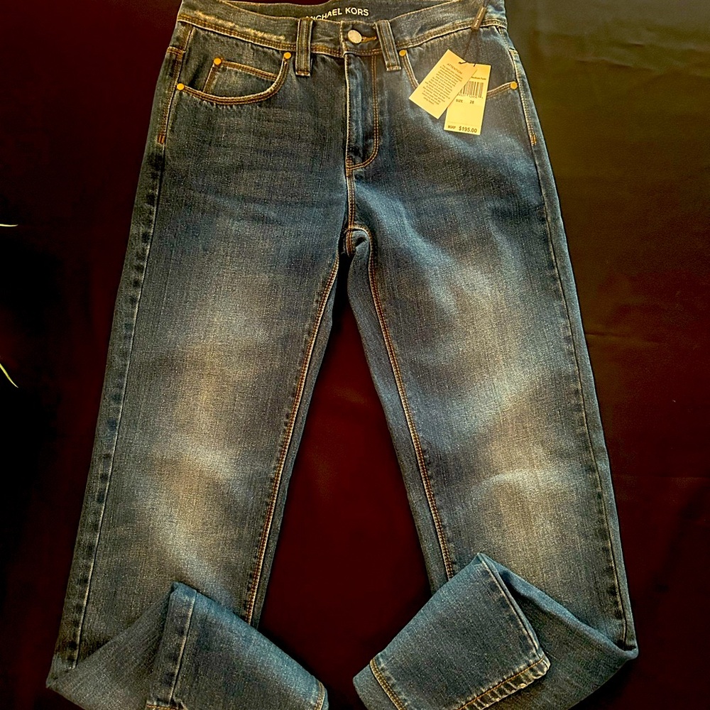 Michael Kors Medium Fade Straight Leg Jeans, Size 28, NWT